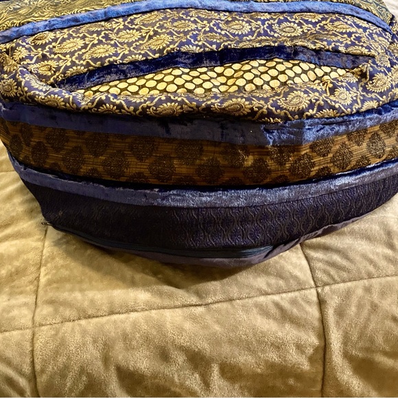 Floor Poof EYES OF INDIA Blue Gold Round BoHo Floor Throw Pillow Round 28 inches - Picture 2 of 16